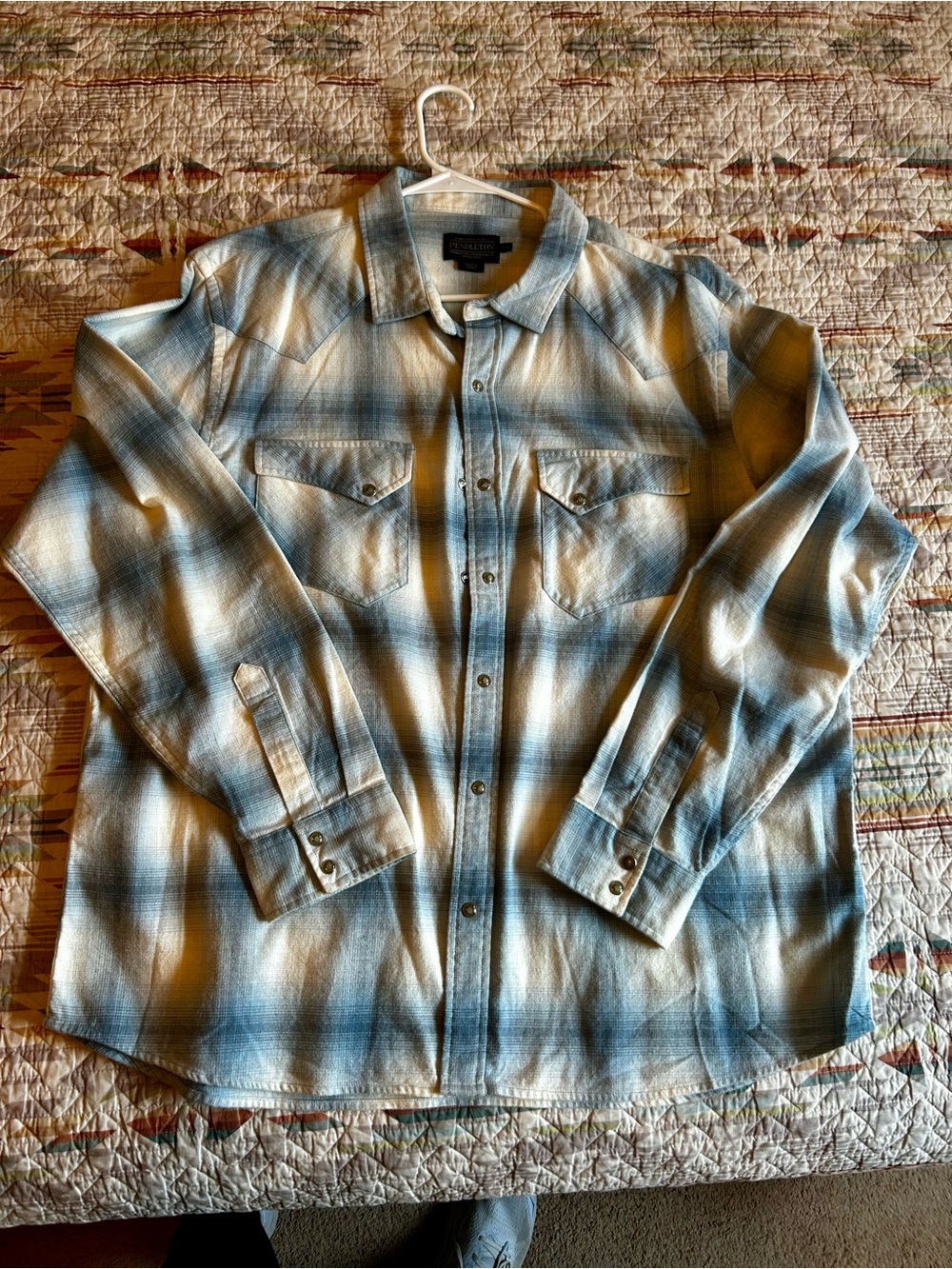 Pendleton Light Blue and Cream Plaid Button-Down Shirt